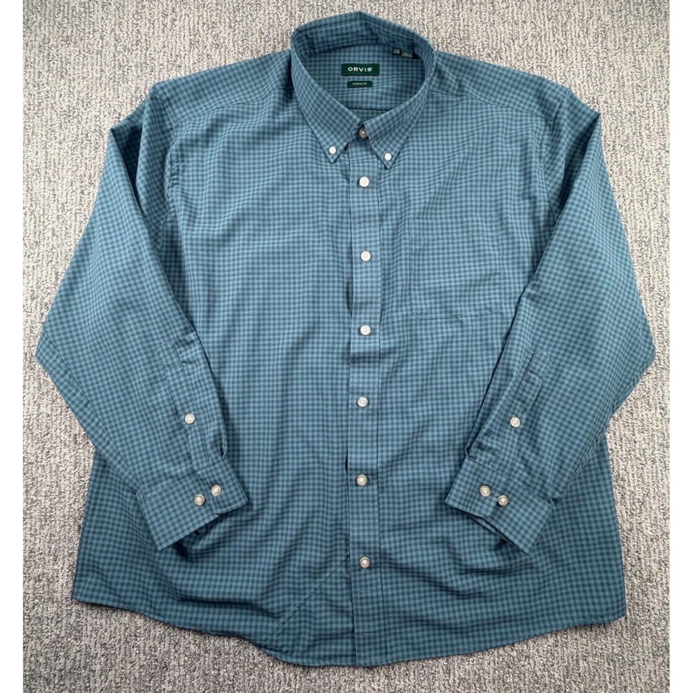 Orvis Button Down Shirt Mens XXL Blue Green Ultralight Active Fit Long Sleeve
